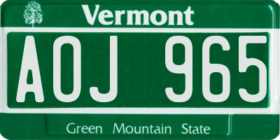 VT license plate AOJ965
