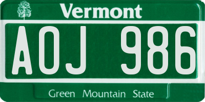 VT license plate AOJ986