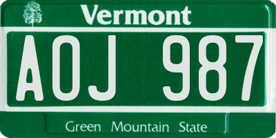 VT license plate AOJ987