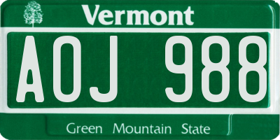 VT license plate AOJ988