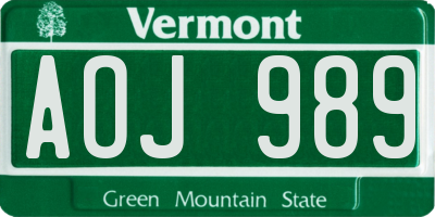 VT license plate AOJ989