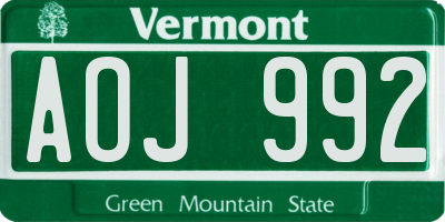 VT license plate AOJ992