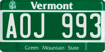 VT license plate AOJ993