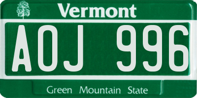 VT license plate AOJ996