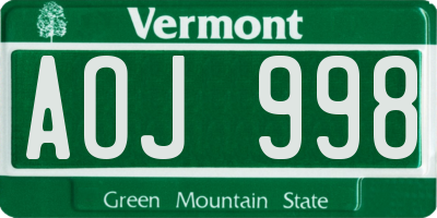 VT license plate AOJ998