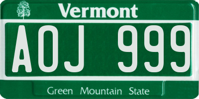 VT license plate AOJ999
