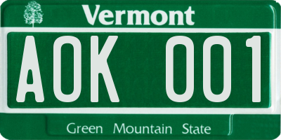 VT license plate AOK001