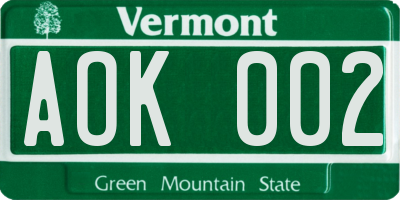 VT license plate AOK002