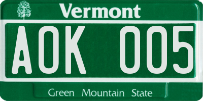VT license plate AOK005