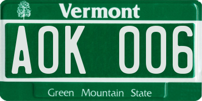 VT license plate AOK006