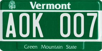 VT license plate AOK007