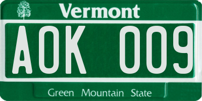 VT license plate AOK009
