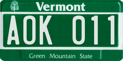 VT license plate AOK011