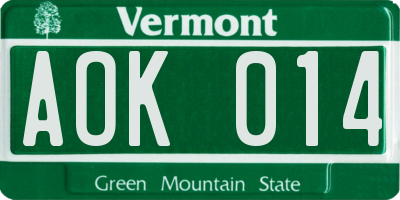 VT license plate AOK014