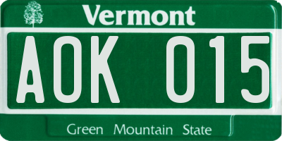 VT license plate AOK015