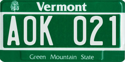 VT license plate AOK021