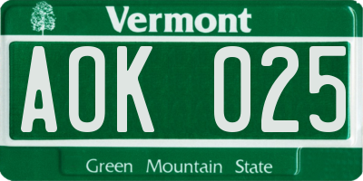 VT license plate AOK025