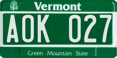VT license plate AOK027