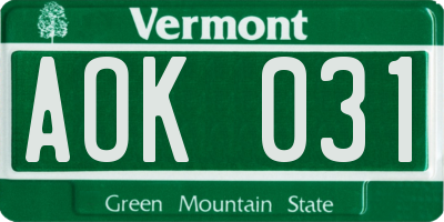 VT license plate AOK031