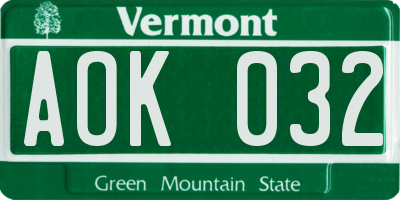 VT license plate AOK032