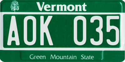 VT license plate AOK035