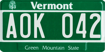 VT license plate AOK042