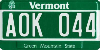 VT license plate AOK044