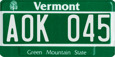 VT license plate AOK045