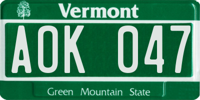 VT license plate AOK047