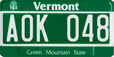 VT license plate AOK048