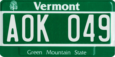 VT license plate AOK049