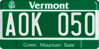 VT license plate AOK050