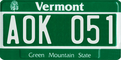 VT license plate AOK051