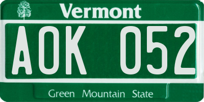 VT license plate AOK052