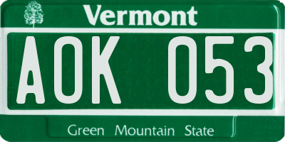 VT license plate AOK053