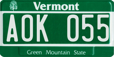 VT license plate AOK055