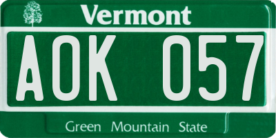 VT license plate AOK057