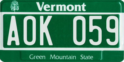 VT license plate AOK059