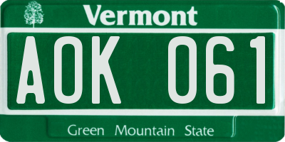 VT license plate AOK061