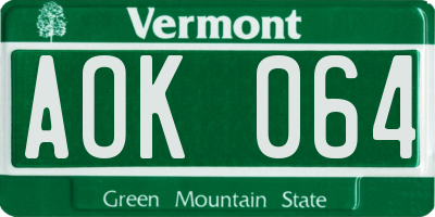 VT license plate AOK064
