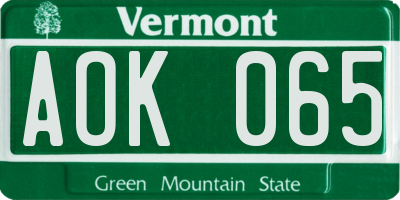 VT license plate AOK065