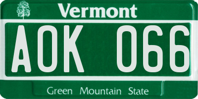 VT license plate AOK066