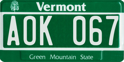 VT license plate AOK067