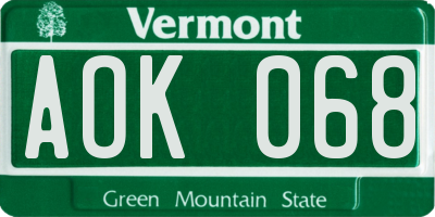 VT license plate AOK068