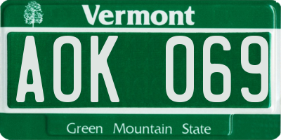VT license plate AOK069