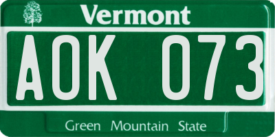 VT license plate AOK073