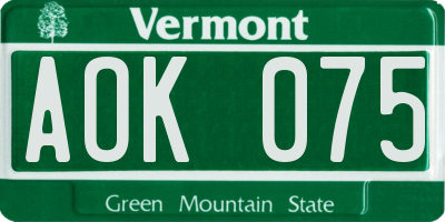 VT license plate AOK075
