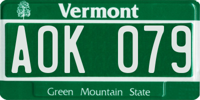 VT license plate AOK079