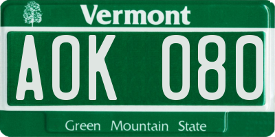 VT license plate AOK080