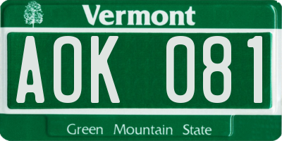VT license plate AOK081